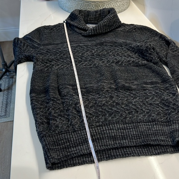 American Rag Sweater Shawl collar Charcoal Grey  cable knit mixed knit sweater L - Picture 12 of 17